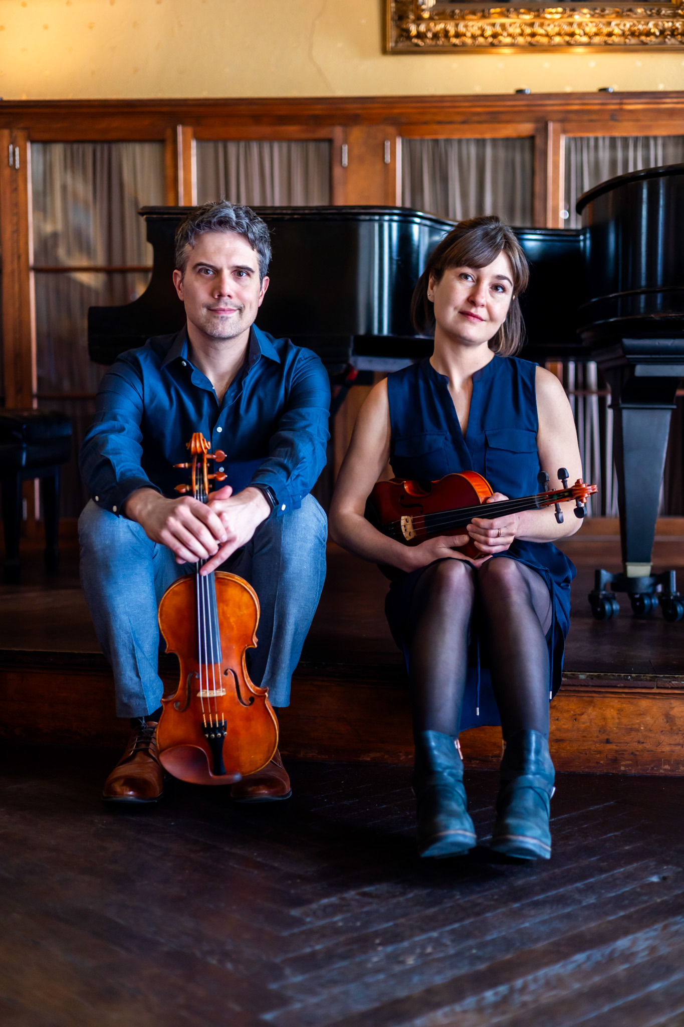 Nathan Gourley and Laura Feddersen with fiddles